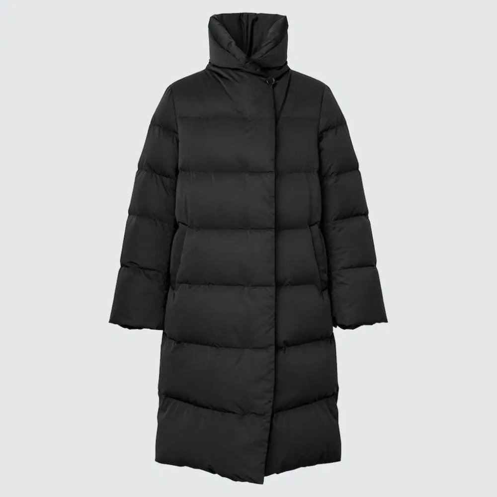 Uniqlo Black Powder Feel Genuine Down Long Puffer Coat Size L